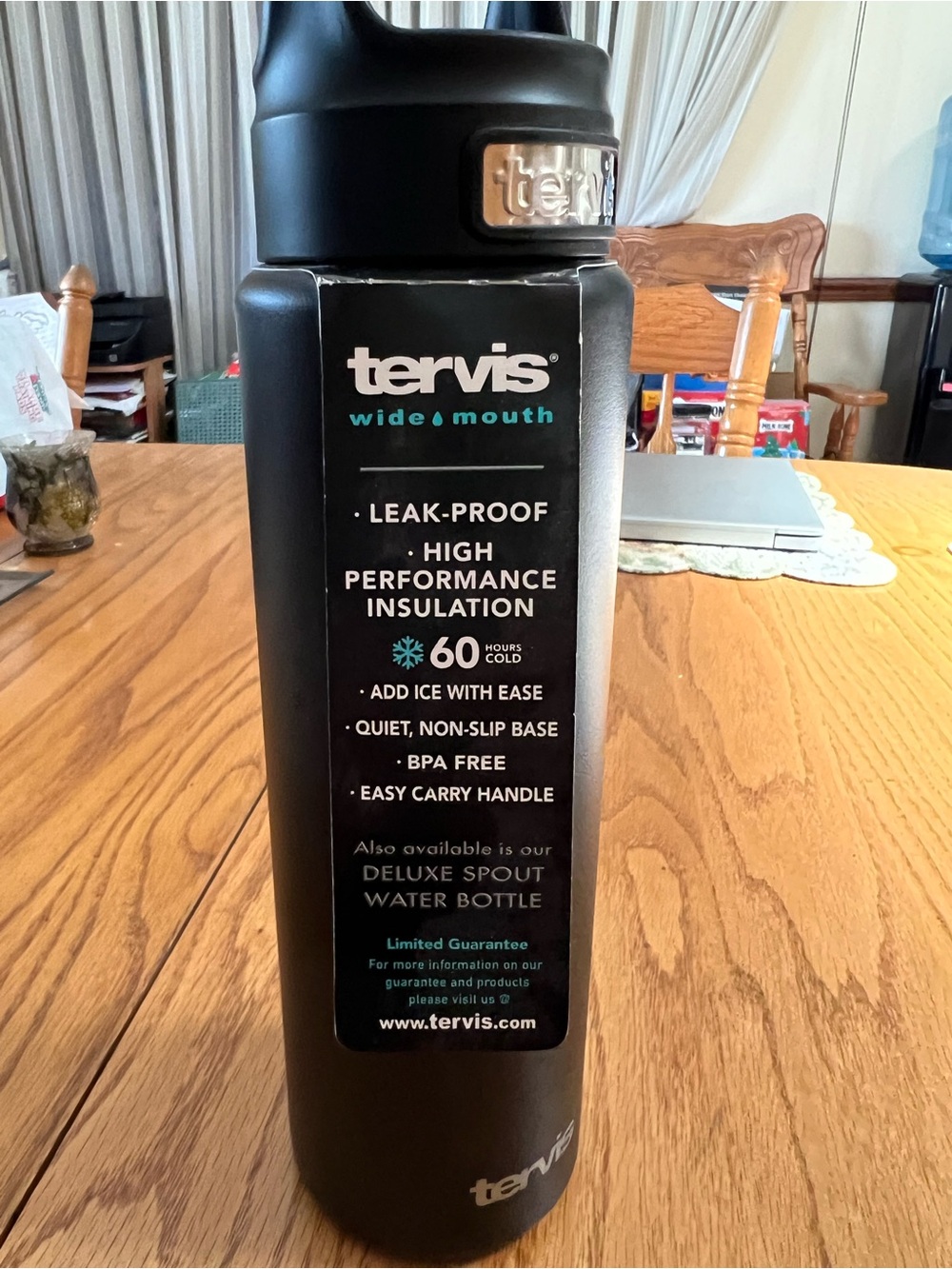 tervis Black Wide Mouth Insulated Water Bottle, 24 ounce, NWT